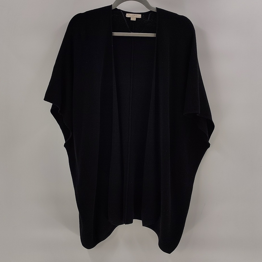 LOFT Open Front Sleeveless Poncho Sweater Size Medium Large Black